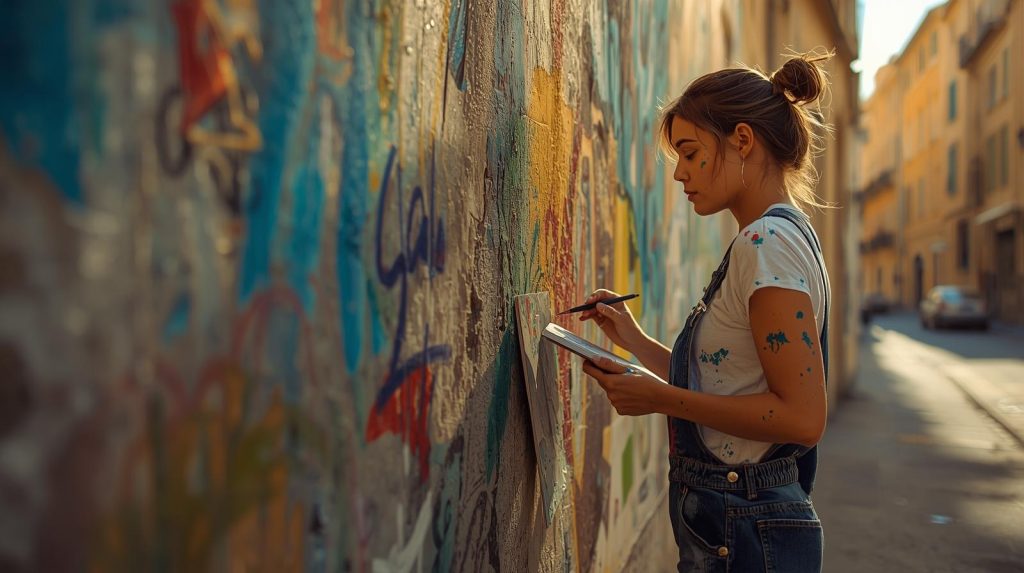 street artiste devant un mur
